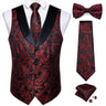 Brand Suit Vest Set For Men Luxury Silk Black Gold Paisley Dress Vest Tie Cufflinks Handkerchief Set Male Sleeveless Waistcoat