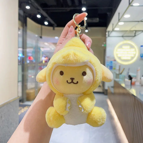 Kawaii Sanrio Plush Keychain Hello Kitty Kuromi Cinnamoroll Melody Plush Toys Doll Dinosaur Series Pendant Decor Kids Toys Gift