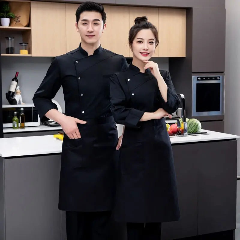 black Chef Jacket long Sleeve chef uniform Cook Coat Chef T-shirt Baker Work Uniform Waiter Restaurant Hotel Clothes women Logo