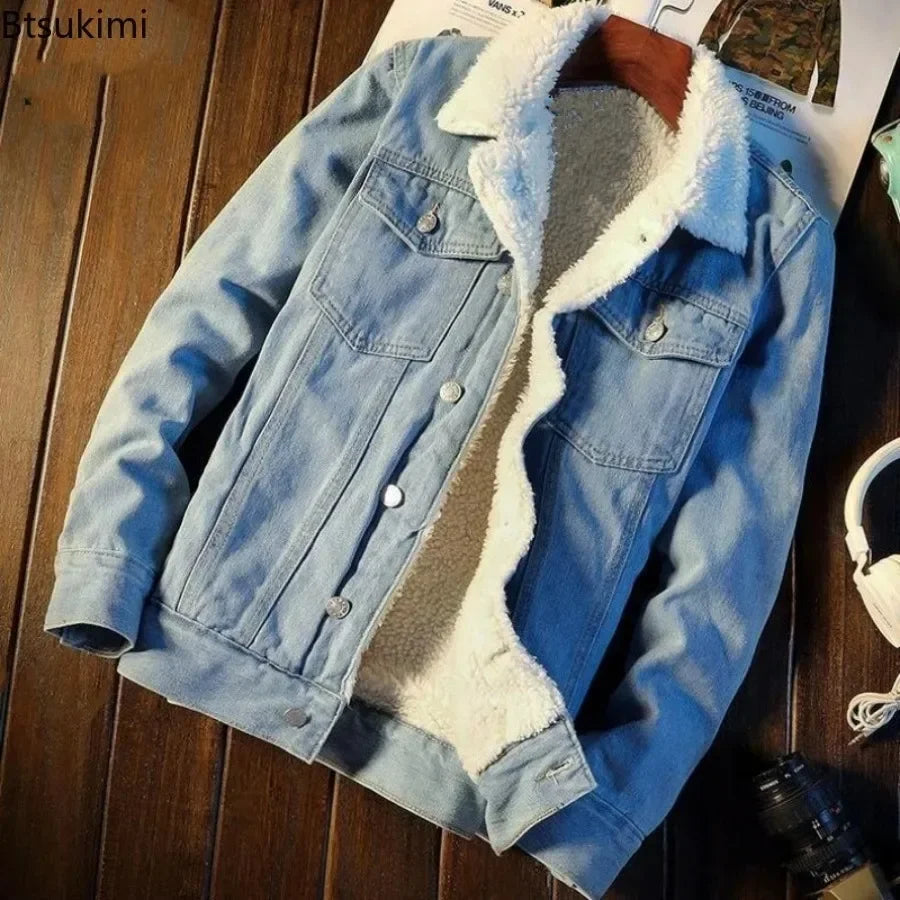 New 2024 Men's Warm Denim Jackets Fashion Men Fleece Thick Warm Jeans Jacket Male Casual Slim Outwear Windbreaker Cowboy Coats