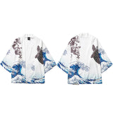 2023 Harajuku Kimono Jacket Japanese Kanagawa Great Wave Hip Hop Mens Streetwear Jacket Dragon Koi Fish Thin Gown Japan Style