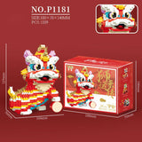 Chinese Lion Dance Building Blocks Mascot Assemble Small Particle Model Bricks Children's Puzzle Toy Creative Christmas's Gifts