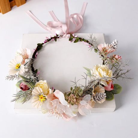 Boho Style Flower Headbands for Women Girls Floral Garland Wreath Tiaras Wedding Crown Hair Accessories Headpieces Jewelry Gifts