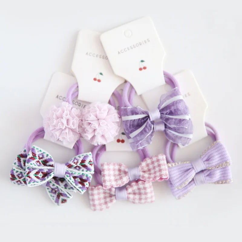 10Pcs/Lot  Children's Cute Headwear Hair Accessories Baby's Basic Bow Tie Band Set Small Scrunchie Kids Elastic Hair Ties