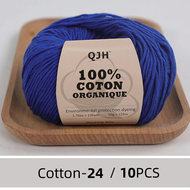 QJH 10PCS 100% Organic Cotton Yarn Pure/Mixed Color Yarn, Knitting Yarn - Crochet Yarn Soft 10 Strands Hank Yarn Machine Washabl