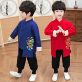 2023NEW Chinese Traditional Hanfu For Kids Boys Long Sleeve Dragon Embroidery New Year Tang Suit Christmas Autumn Cotton Red