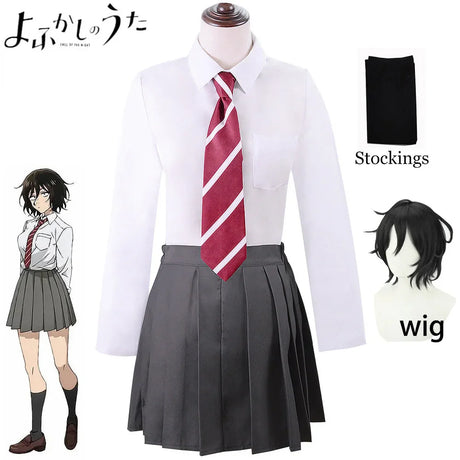 Anime Call of The Night Asai Akira Cosplay Costume White Blouse Skirt School Uniform Outfit Yofukashi No Uta Halloween Party