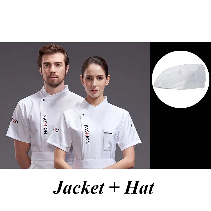 Chef Uniform Short Sleeve Restaurant Cook Coat Women Baker Hotel Kitchen Canteen Waiter Clothes