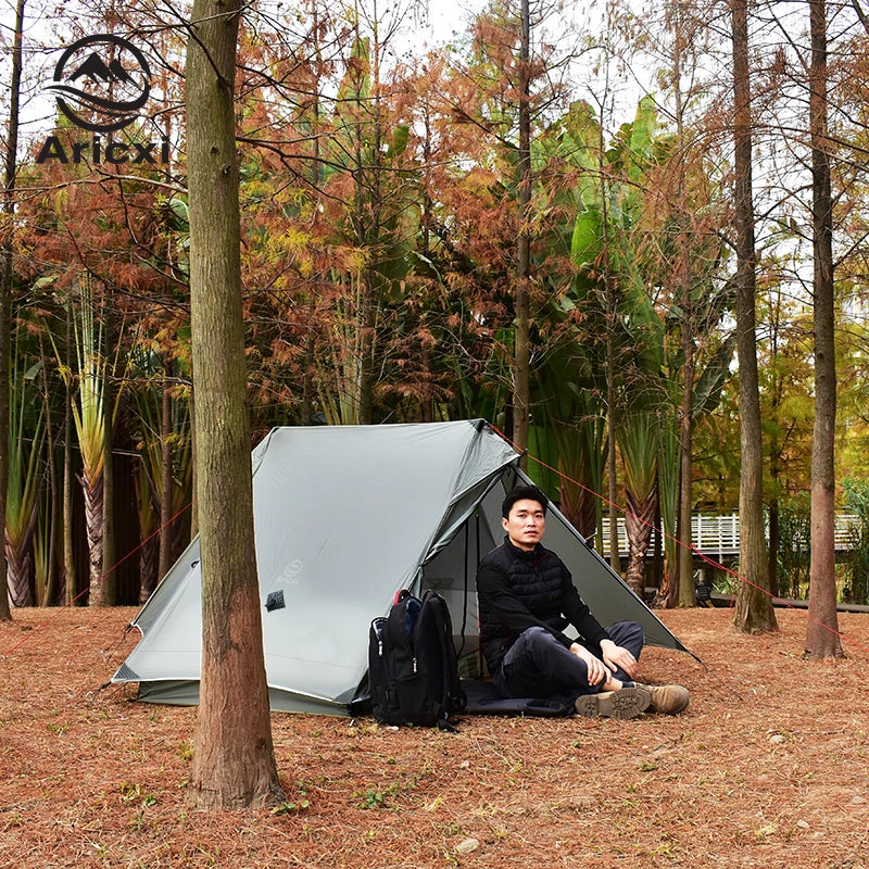 Aricxi Enlarged 2 Person Outdoor Ultralight Camping Tent 3 Season Professional 15D Silnylon Rodless Tent gray black Width 135cm