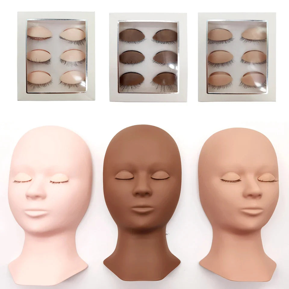 Training False Eyelash Practice Lash Silicone Mannequin Model Head for Beginner Training Set Practicing Eyelash Extension Tools