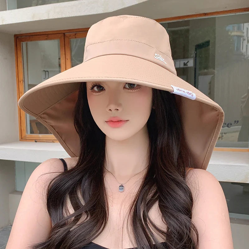 Women Outdoor Fisherman Hat Wide Brim Bucket Hat with Neck Cover Summer Breathable Mesh Sun Protection Visor Anti UV Cap