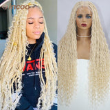 32 Boho Box Braid Wigs Curly Braided Full Lace Front Wigs Pre Plucked With Baby Hair For Women 613 Blonde Braided Synthetic Wig