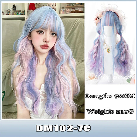 AS  Cosplay Wig With Bangs Synthetic Straight Hair 24 Inch Long Heat-Resistant Pink Wig For Women