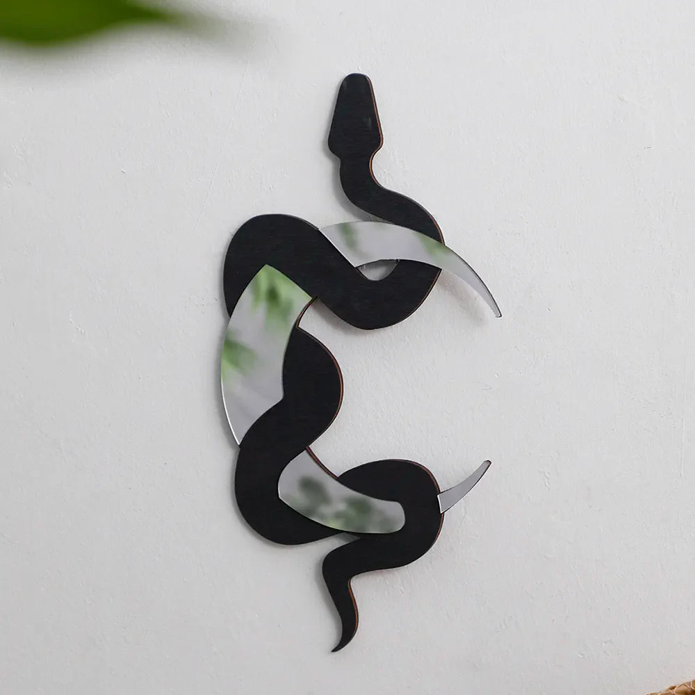 White Black Wooden Snake Crescent Moon Mirror Hanging Wall Decor Boho Home Decoration Living Room Decoration Aesthetics Art Gift