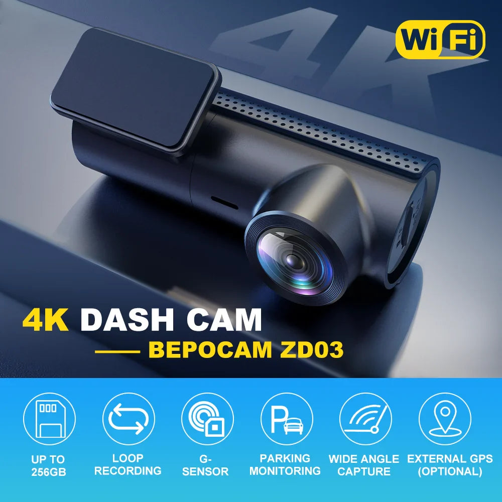 BEPOCAM ZD03 Car DVR WiFi UHD Dash Cam 4K for Car Surveillance Cameras Video Recorders 2160P Dashcam 24H Parking Monitor