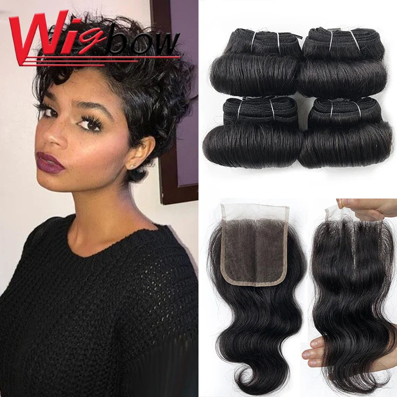 Blonde Bundles With Closure Short Human Hair Braizlian Curly Bundles With 4x4 Lace Closure Ombre 4+1 Bundles T1B 30 27 Bug