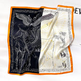 Silk Square Scarf Women 100% Real Luxury Brand Horse Print Neckerchief Female Hair Hand Bag Wrist Foualrd Scarves Bandana