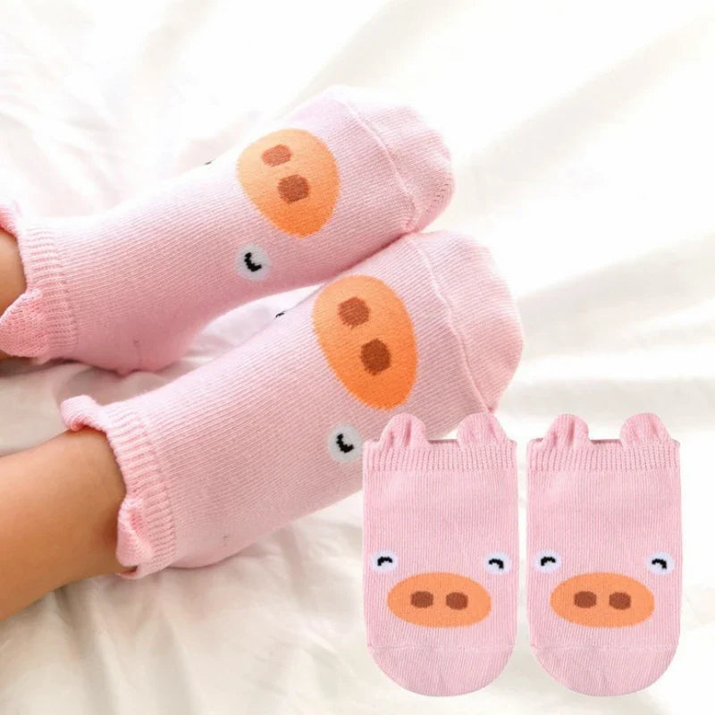 4Pairs/lot Cute Cartoon Non-slip Baby Socks Newborn Toddler Animal Design Kids Boy Girls Socks 0-4 Years