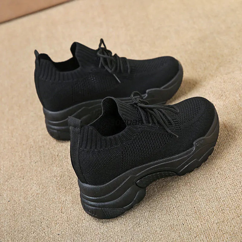 Hidden Heels White Women Spring Breathable Mesh Casual Platform Sneakers Surface Shoes 2023 New Thick Bottom Footwear Round Head