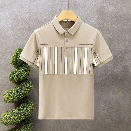 Korean Summer Men Striped Polo Shirts Streetwear Fashion Male Clothing Tees Basic Short Sleeve Casual Business Versatile Tops