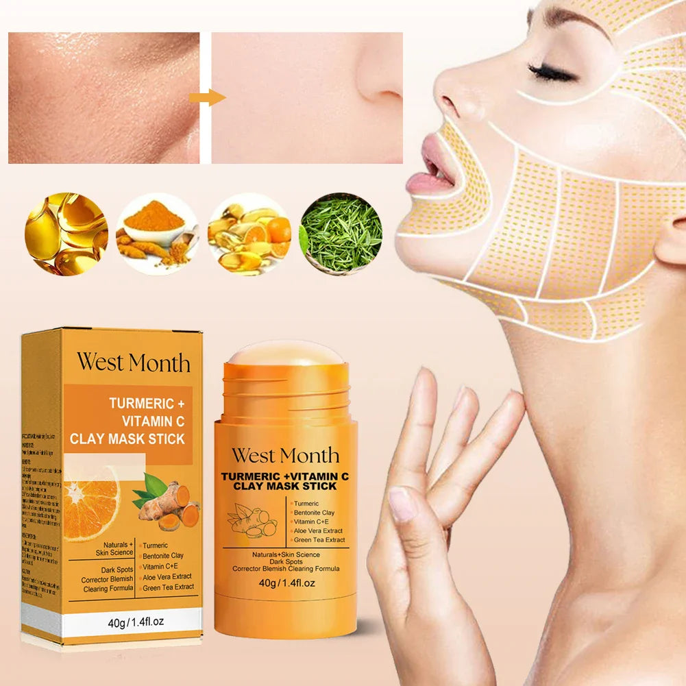 Organic Turmeric Mask Stick Healing Clay Pore Cleansing Facial Mask Acne Scars Reduction Face Mask Improve Skin Tone and Texture