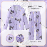 Spring Miniso Cute Children's Pajamas Sets Kawaii Anime Kuromi Pochacco Cinnamoroll Girl Boy Sleepwear Milk Silk Kids Loungewear