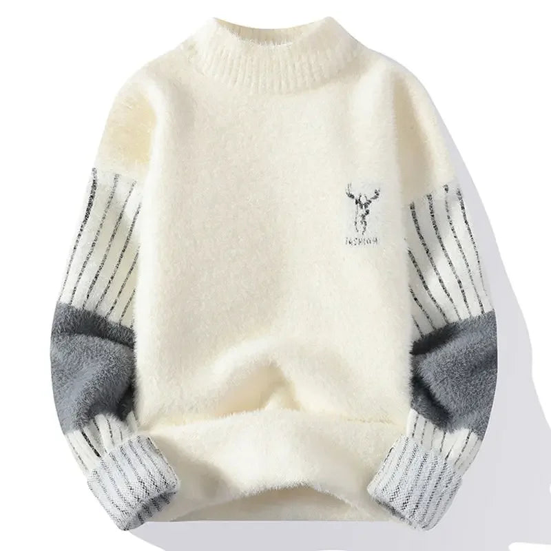 Men's Clothing No Hoodie Knit Sweater Male Pullovers Fleeced White Free Shipping Large Big Size Neck Korean 2023 Autumn X Plus A