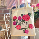 Large Capacity Canvas Shopping Bags DIY Folding Eco-Friendly Cotton Tote Bags Shoulder Bag Reusable Grocery Handbag Beige White