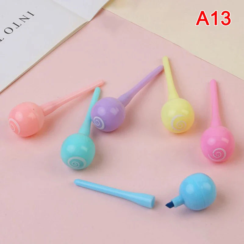 6Pcs/Lot Cute Cartoon Cat Highlighters School Office Stationery Students Drawing Supplies Kawaii Ice Cream Mini Paint Marker Pen