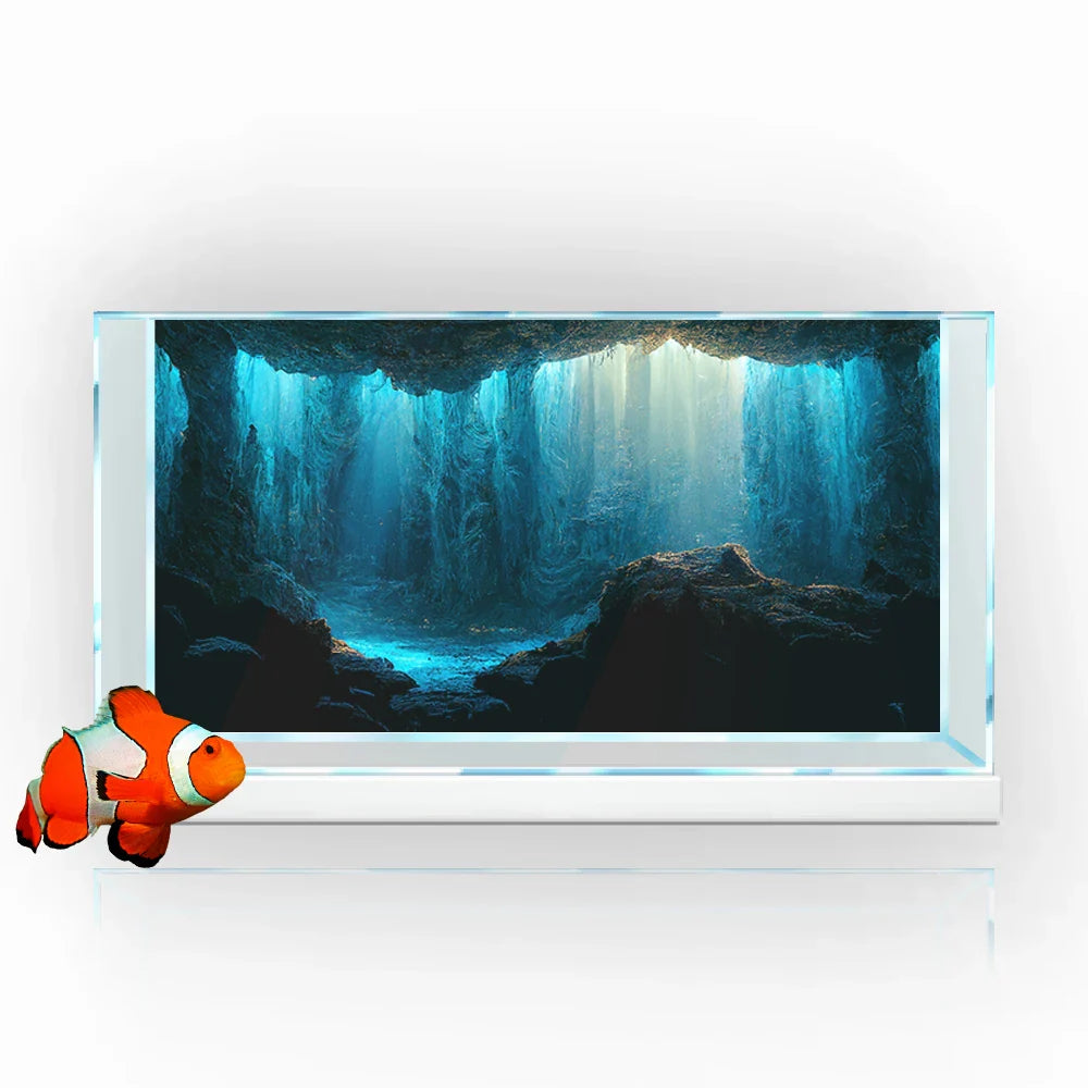 Aquarium Background Sticker,  Underwater Cave Stone  HD Printing Wallpaper Fish Tank Backdrop Decorations PVC Landscape Poster