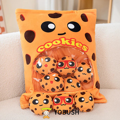 Cartoon Ramen Puff Cookie Bag Bubble Tea Plush Pillow Stuffed Kawaii Animals Axolotl Yellow Duck Bat Bunny Small Balls Candy Bag