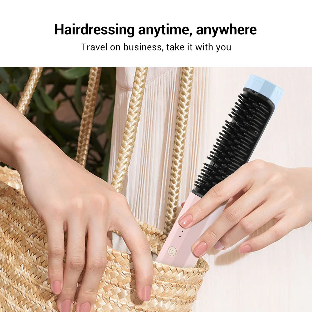 Professional Hair Hot Heating Comb Straightener for Women's Hair Wigs Beard Electric Straightening Brush Smoothing Comb Wireless