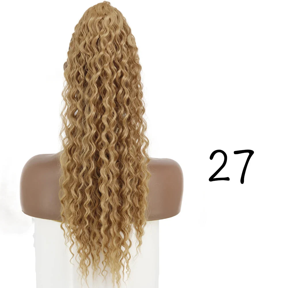 Synthetic Curly Ponytail Extensions Clip In Drawstring Ponytail Wig Long 26Inch Water Wave Afro Pony Tail Women Hairpiece False