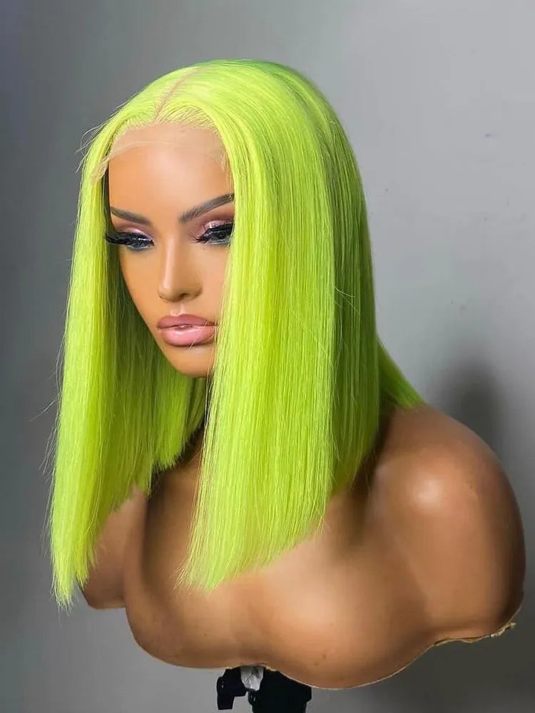 Lime Green Bob Lace Front Wigs Human Hair Wigs Glueless Short Bob Wigs Straight 13X4 Colored Lace Frontal Wigs Rose Neon