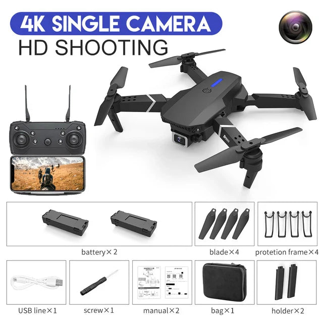 E88 Drone WIFI FPV Wide Angle 4K 1080P HD Camera Height Hold RC Foldable Quadcopter Helicopter Dron Gift Toy