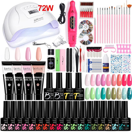 LILYCUTE Manicure Set For Quick Nail Extensions Gel Nail Polish With UV LED Nail Lamp Electric Nail Drill All For Nail Gel Tools