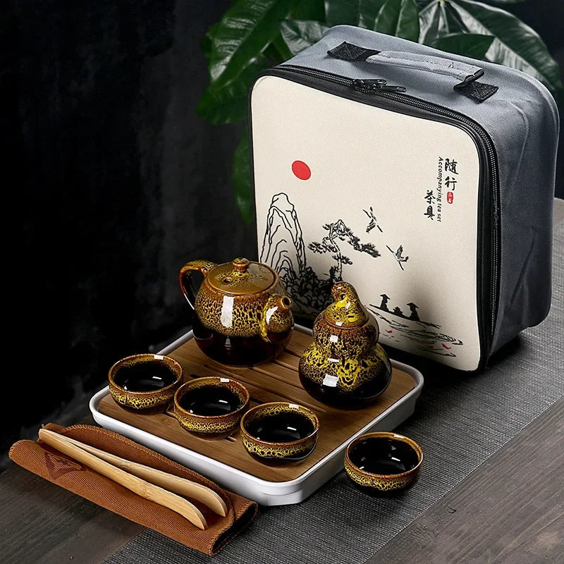 Creative Portable Travel Tea Set With Tea Bag Teeware Teware Coffee Teapot and Cup Set Chinese Pot Coffeeware Teaware Gaiwan Bar