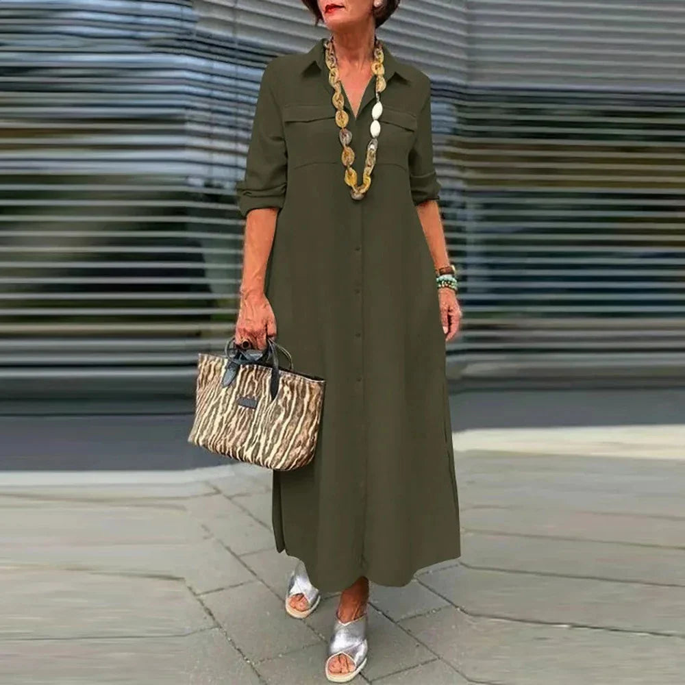 Plus Size Long Dress for Women Clothing 2023 Autumn Oversize Vestido Elegant Shirt Dresses Female Casual Loose Skirt