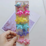 12PCS New Colorful Sequin Heart Star Crown Girls Cute Kids Elastic Hair Bands Hair Accessories Children Hair Ties Baby Headwear