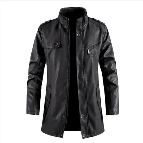 Winter Men's Thick Fleece Leather Jacket Coat Long Outwear Fashion Warm Casual Vintage Clothing for Men Steampunk Biker Jaqueta