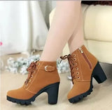 Winter  High Heeled Women Boots Cross Straps Short Boots Comfortable Waterproof Boots Warm Plus Size 42 Botas Femininas