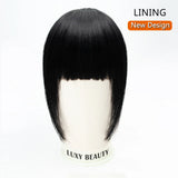 Human Hair Bangs 3 Clips 3D Blunt Cut Natural Hair Bangs OverHead Clip In Hair Extensions Non-Remy 2.5"x4.5" Black Brown Blonde