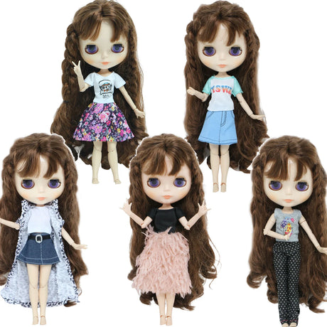 Wholesale 5 Outfits Casual Top Vest Trouser Skirt Mini Dress Doll Clothes for Blythe Doll BJD 11.5" Dollhouse Accessories Toy