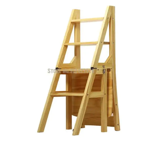 Solid Wood Household Multifunctional Folding Ladder Chair Indoor Climbing Ladder Dual-use Three-step Four-step Ladder Stool