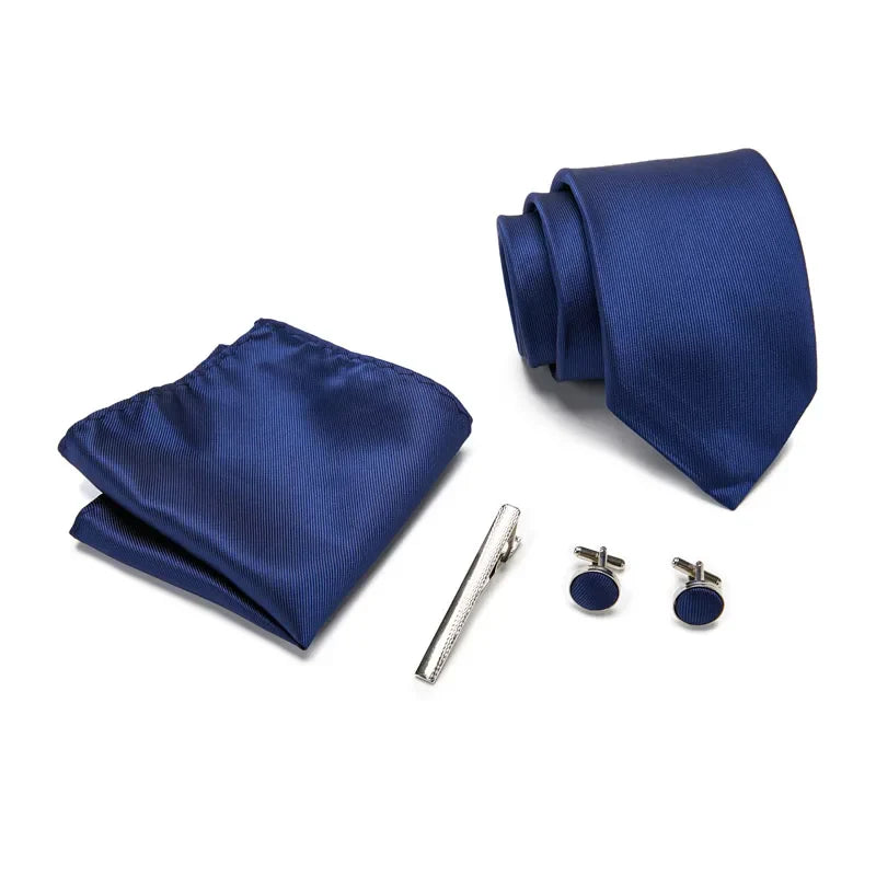 Top Quality Classic Business Ties Hanky Cufflink Clips Set Solid Color Necktie For Men Slim Gravatas Wedding Party In Gift Box