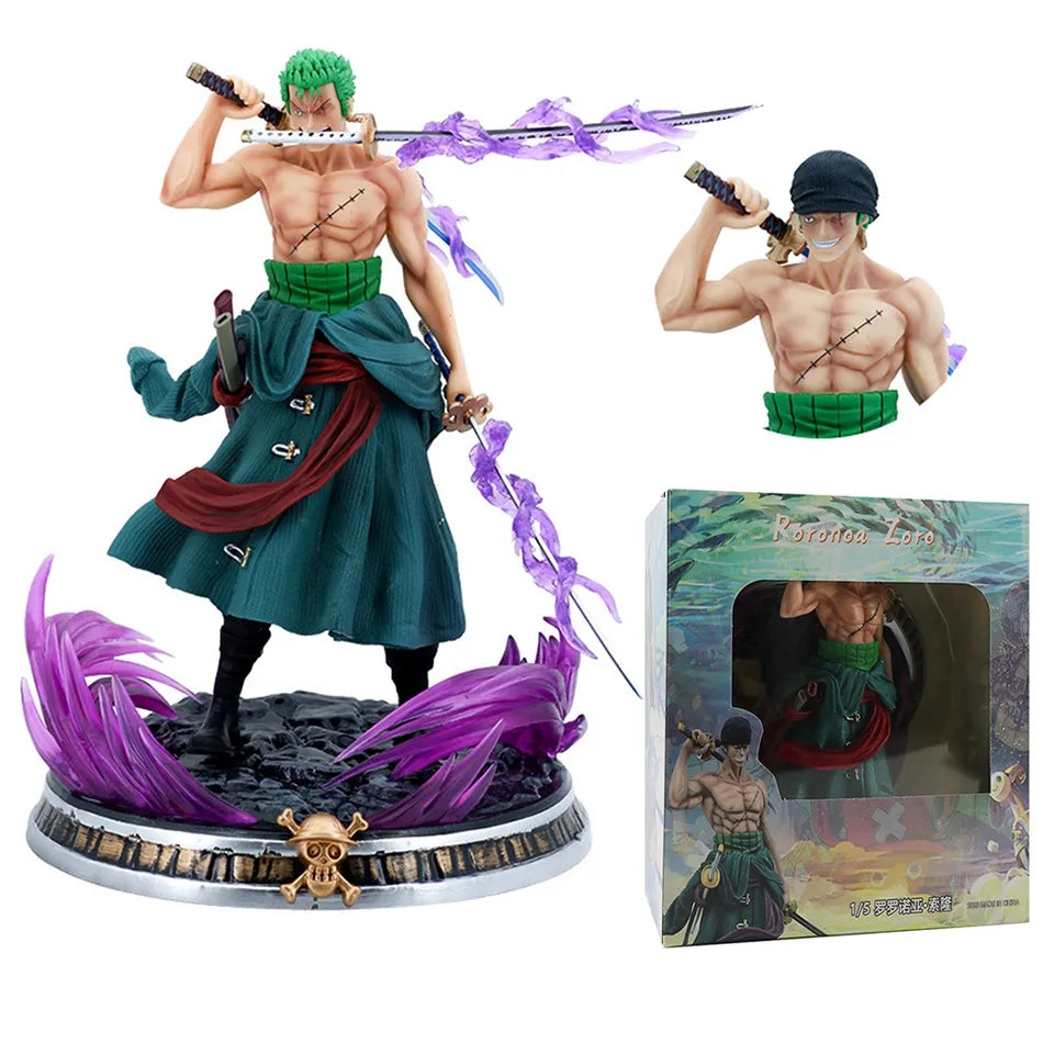 One Piece Figure 21cm Roronoa Zoro Double Headed Three-Knife Fighting Skill Anime Action Model Decorations PVC Toy Birthday Gift