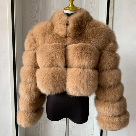 New Ladies Natural Fox Fur Cropped Plus Stand Collar Fur Jacket Women Winter Fashion Warm Fur Jacket 100% Genuine Fox Fur