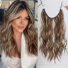 HAIRCUBE Synthetic No Clip Hair Extension Natural Hair Piece For Women Long Wavy Light Brown One Piece Fish Line False Hairpiece