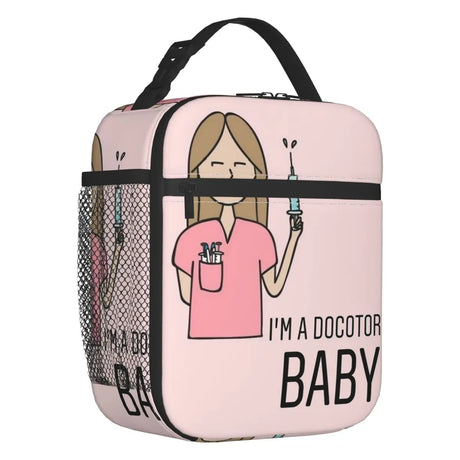 Cartoon Enfermera Insulated Lunch Bag for Women Leakproof Cartoon Nurse Cooler Thermal Lunch Box Office Work School