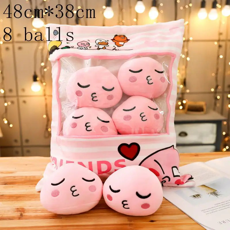 New Kawaii Animal Balls Pudding Candy Bag Pillow Plush Stuffed Mini Doll of Donut Boba Milk Tea Bat Newt Cat Nap Plushie